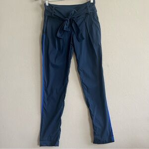 Katharine Kidd Navy Silk Pants with Tie Waist & Blue Side Stripe size 4